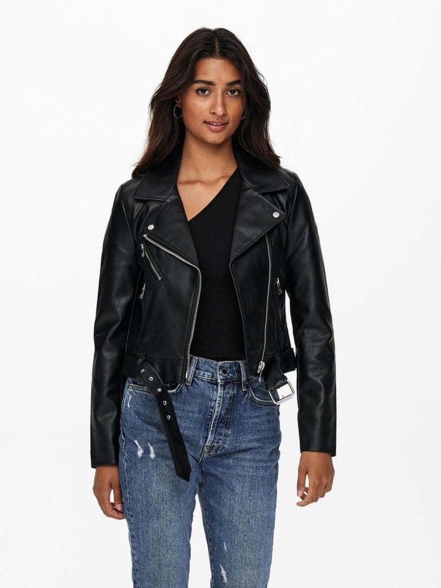 Zebra a Puà Onlvera Faux Leather Biker Cc Black Capispalla